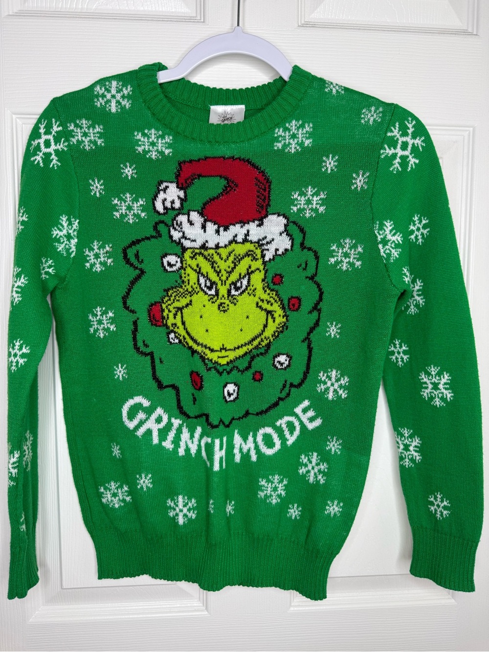 The Grinch Christmas Kids Sweater Green Snowflake Ugly Christmas Size M